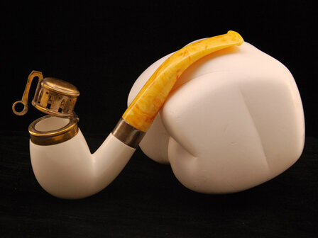 Block meerschaum bent - silver cap screw fitting acrylic stem