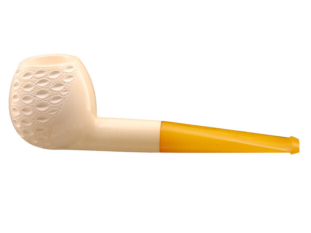 Block Meerschaum decorated Apple pipe - 'amber look' stem (GR)