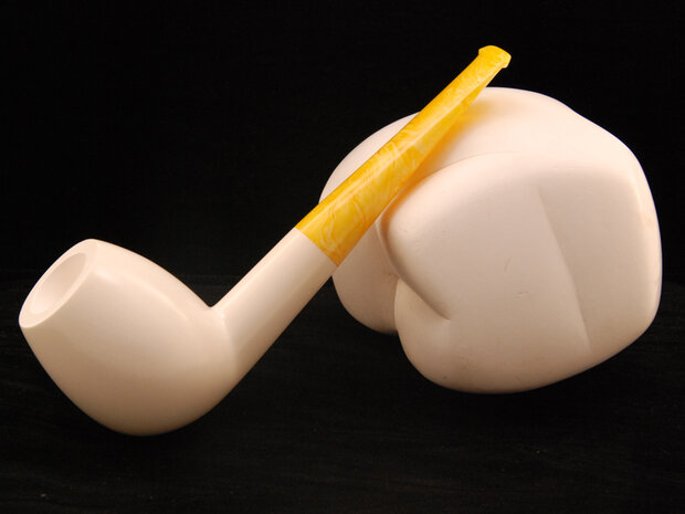 Block Meerschaum pipe XL with yellow marble acrylic mouthpiece